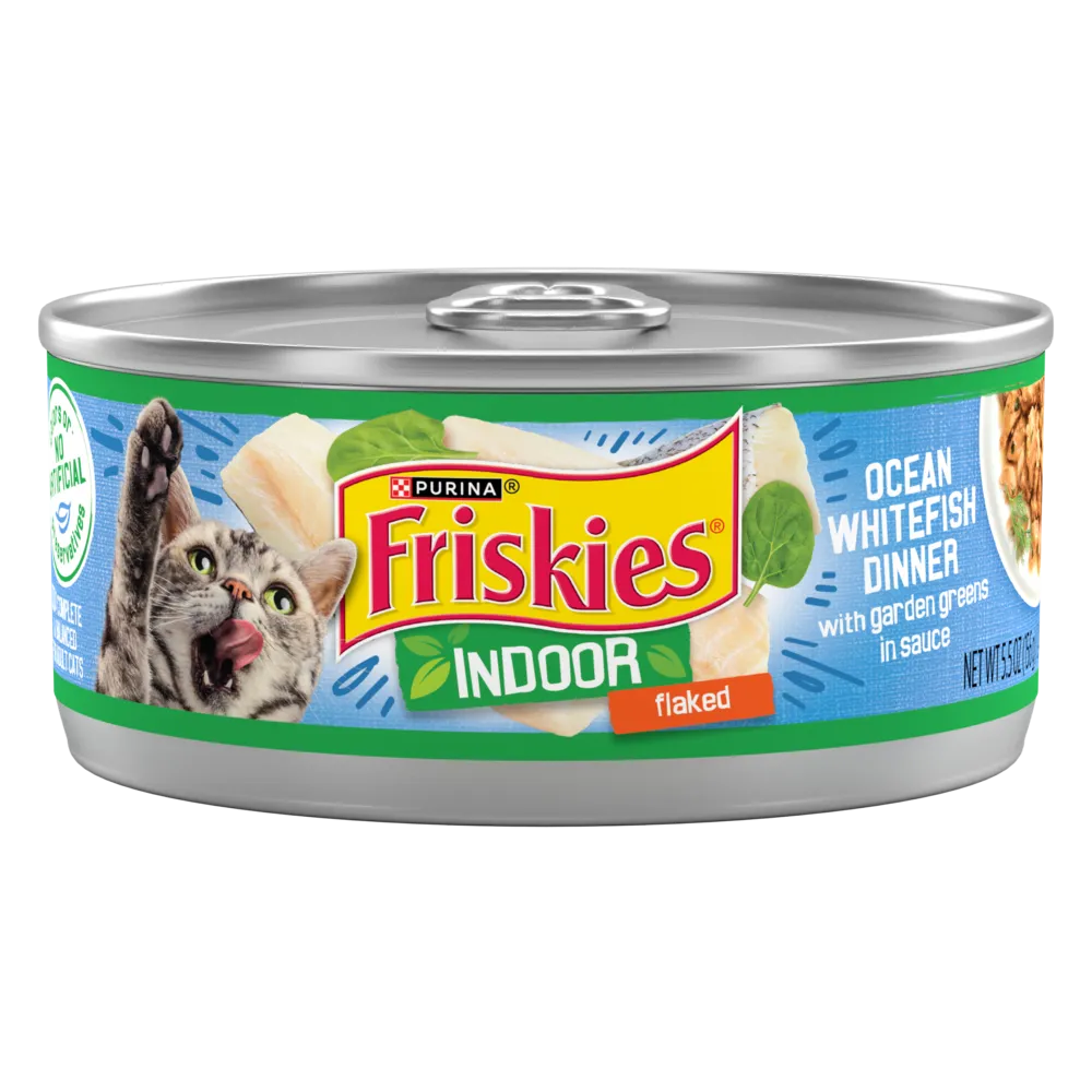 Friskies Selects Indoor Flaked Ocean Whitefish Canned Cat Food cat calming diffuser cat stress relief anxiety cat treats cat relaxing spray pet mood aid