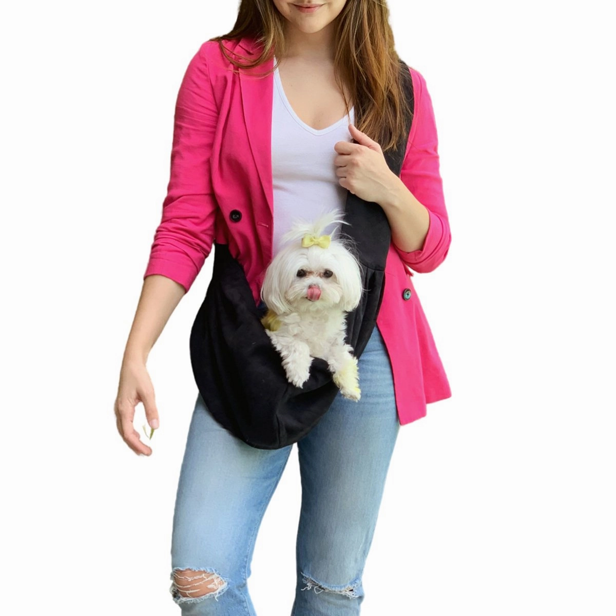 Fur Baby Adjustable Sling Dog Carrier Black Suede dog bowtie leather collar dog charm dog party wear dog scarf set