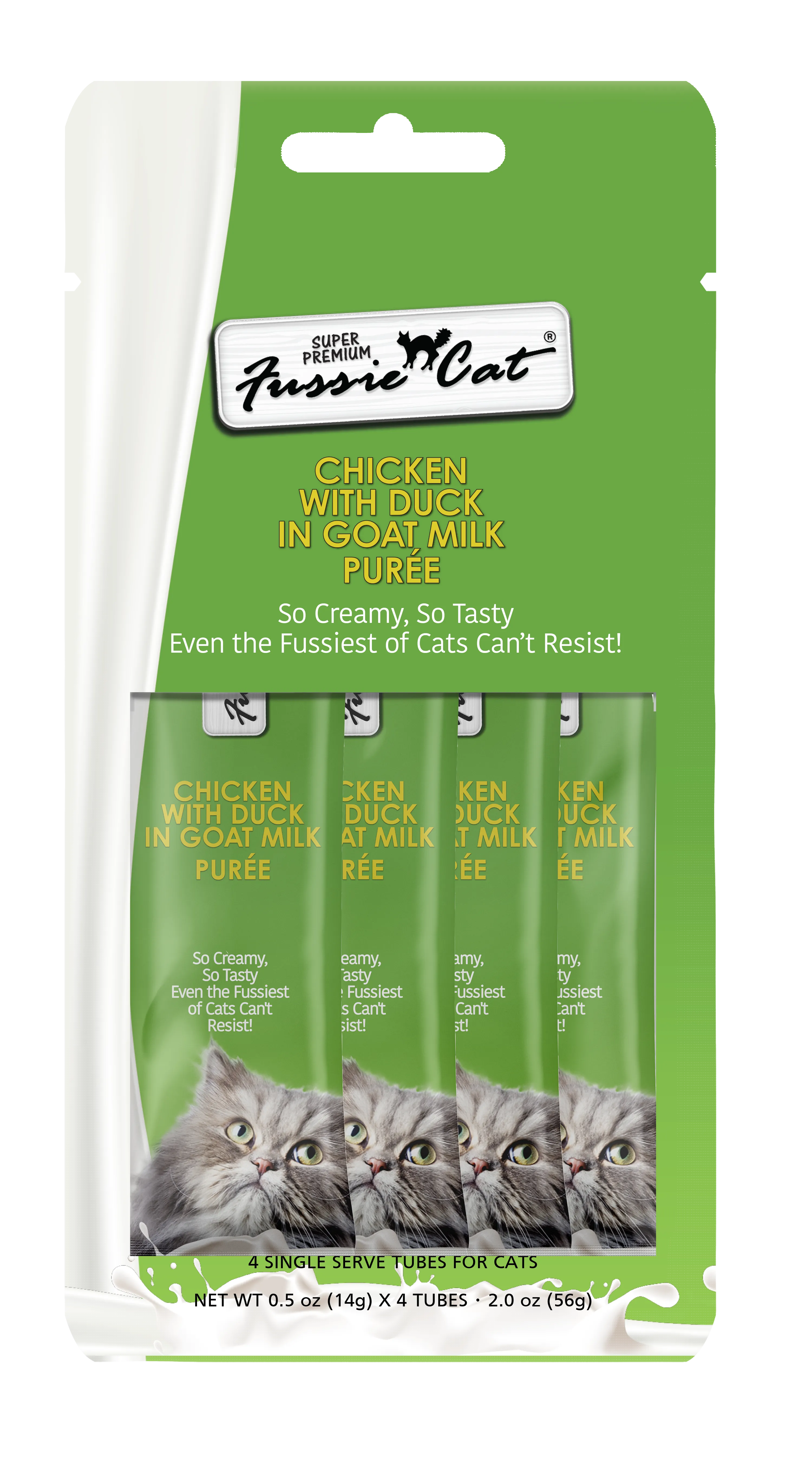 Fussie Cat Goat Milk Pure - Chicken with Duck 4pk 2oz Bag cat toys interactive cat toys cat teaser wand cat balls cat laser pointer