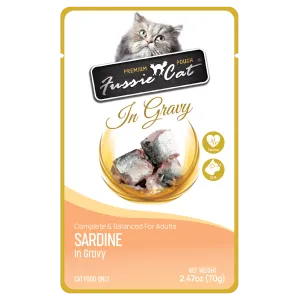 Fussie Cat In Gravy Sardine Wet Cat Food Pouch cat treats toys for cats cat hair remover cat cleaning supplies cat food bowl