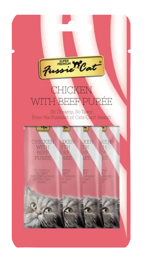 Fussie Cat Pure - Chicken with Beef 4pk 2oz Bag cat toys interactive cat toys cat teaser wand cat balls cat laser pointer