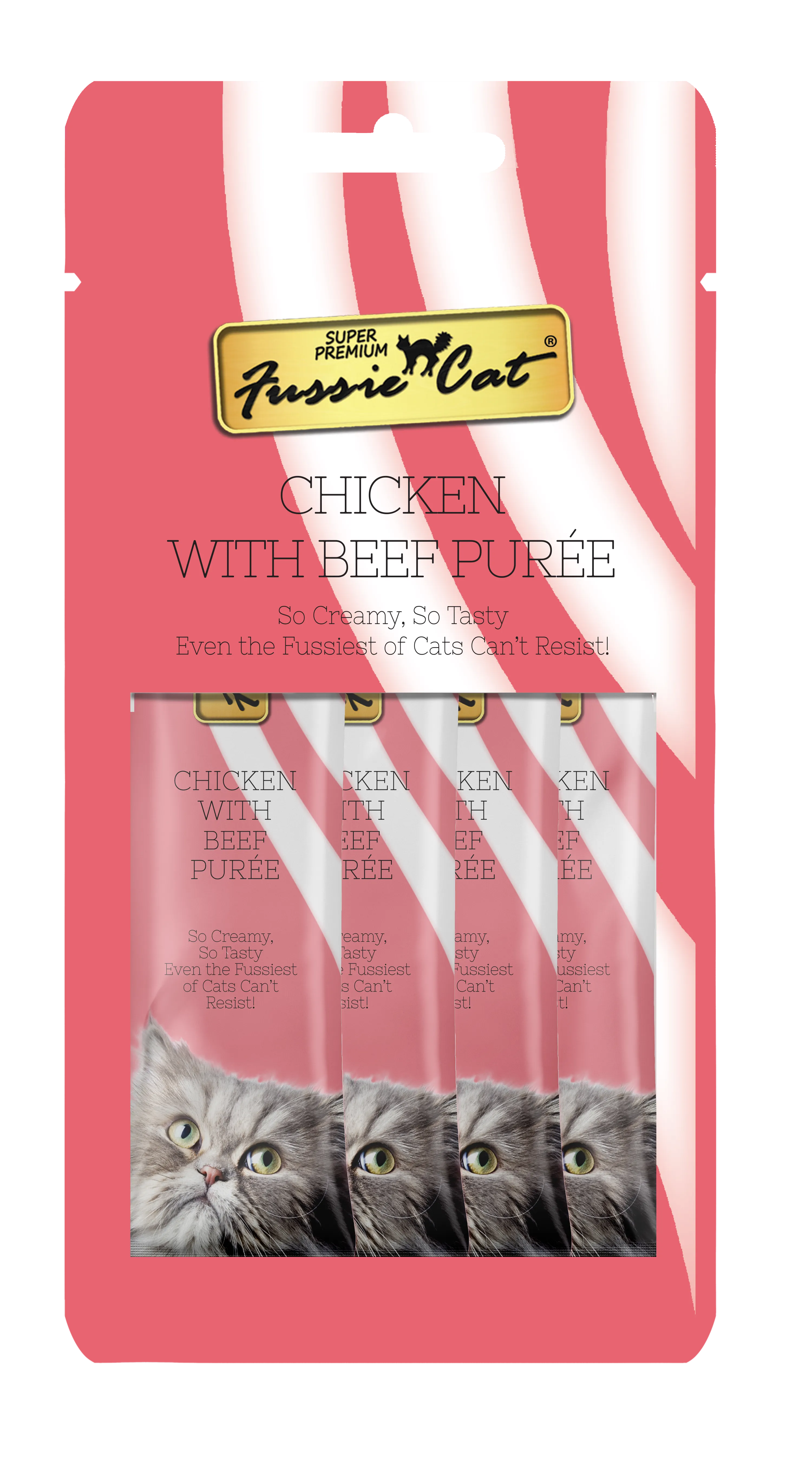 Fussie Cat Pure - Chicken with Beef 4pk 2oz Bag cat toys interactive cat toys cat teaser wand cat balls cat laser pointer