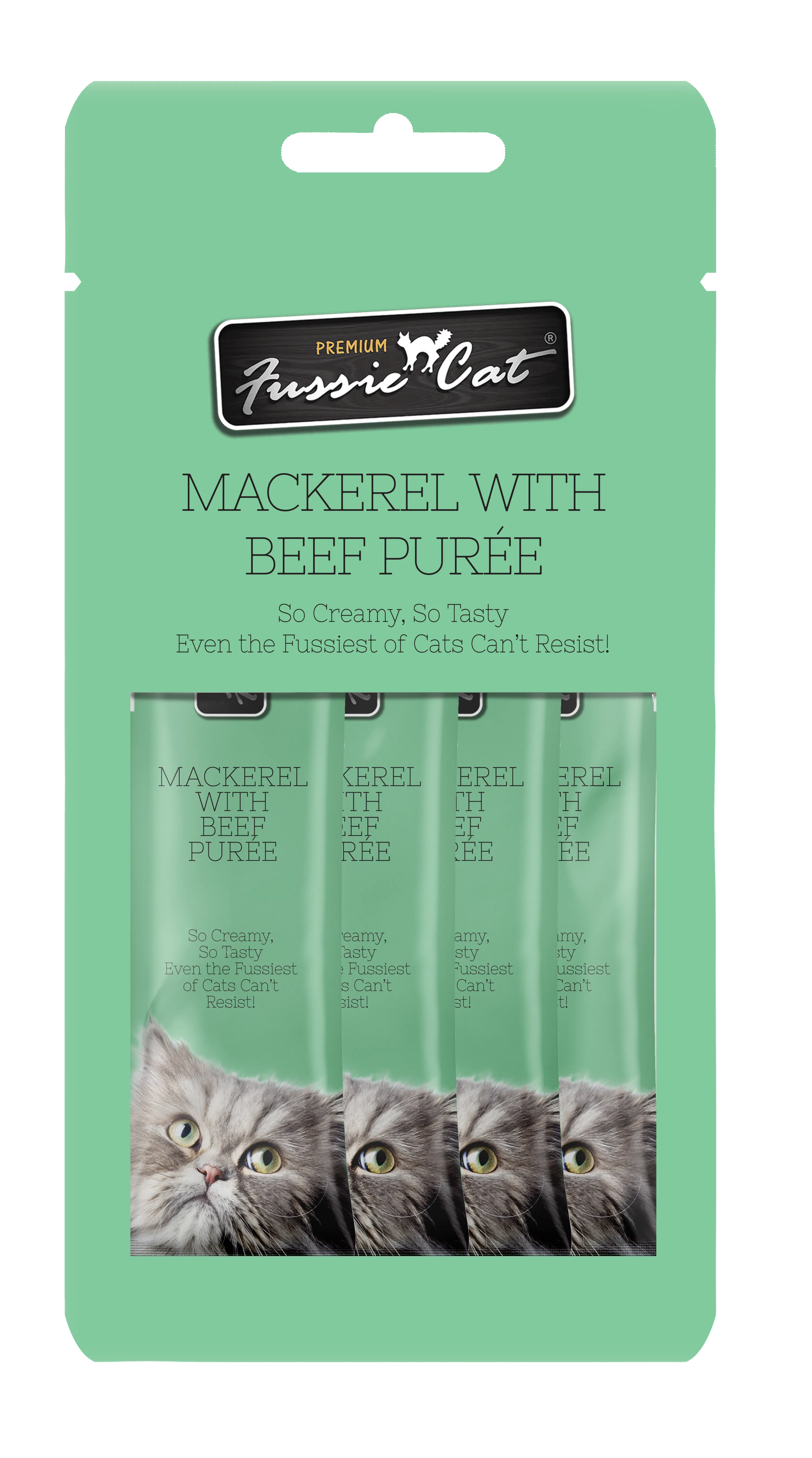 Fussie Cat Pure - Mackerel with Beef 4pk 2oz Bag cat toys interactive cat toys cat teaser wand cat balls cat laser pointer