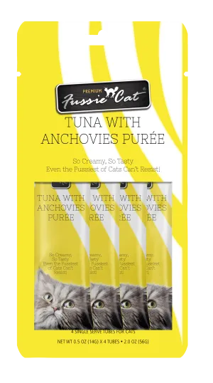 Fussie Cat Pure - Tuna with Anchovies 4pk 2oz Bag cat toys interactive cat toys cat teaser wand cat balls cat laser pointer