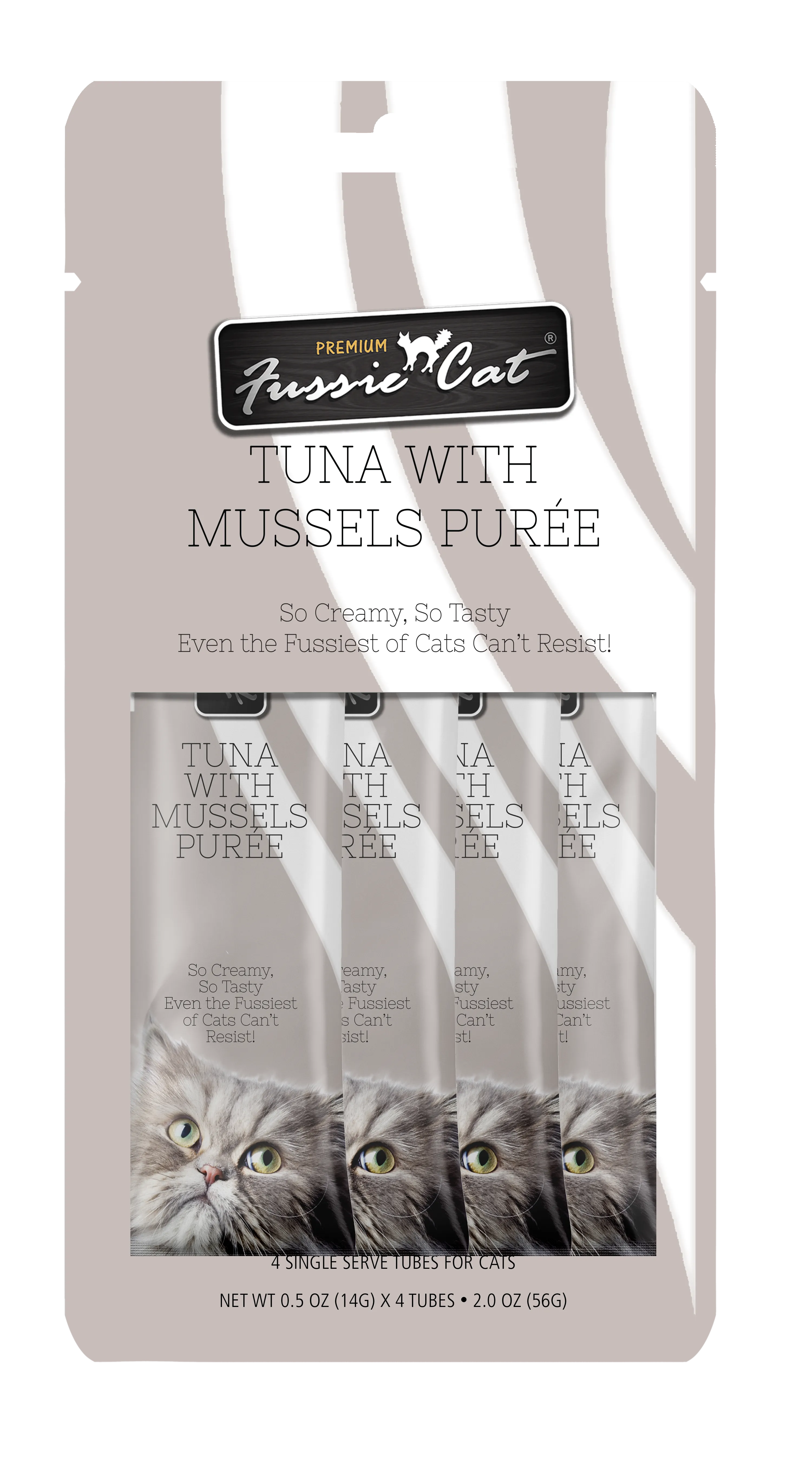 Fussie Cat Pure - Tuna with Mussels 4pk 2oz Bag cat toys interactive cat toys cat teaser wand cat balls cat laser pointer
