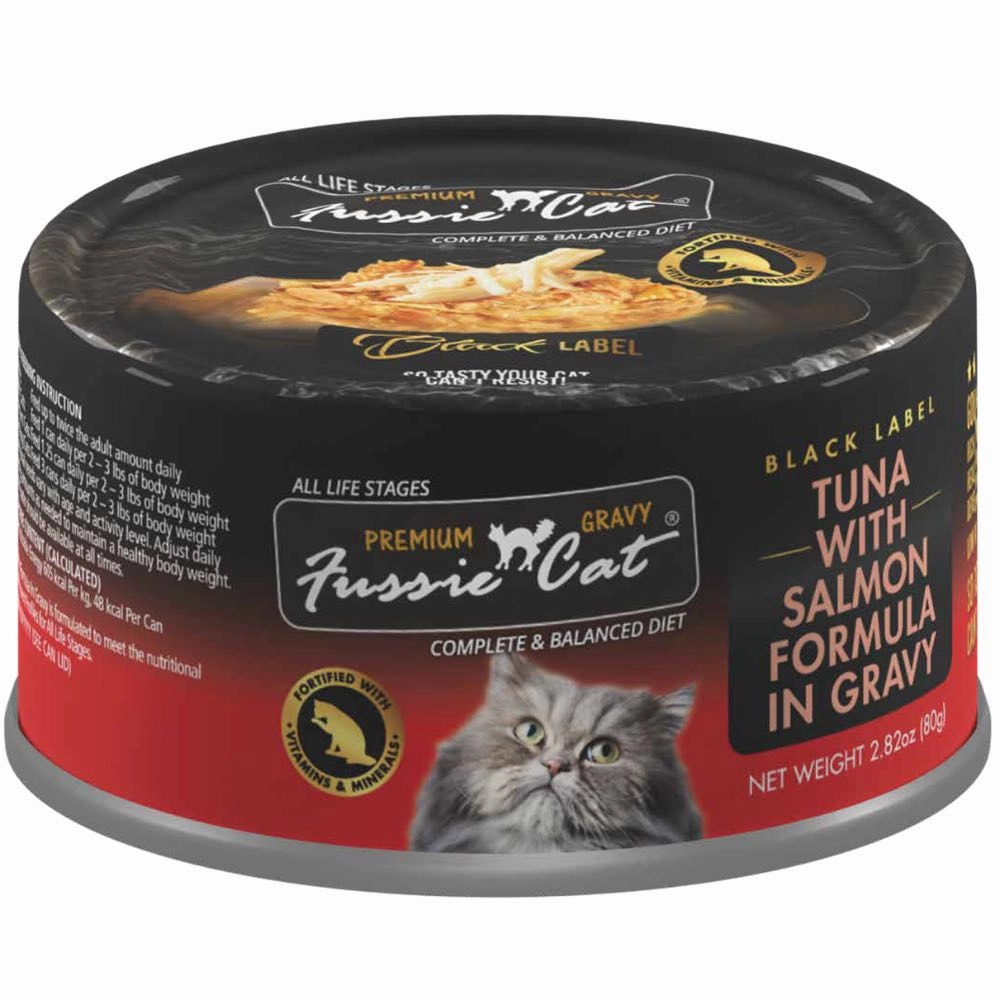 Fussie Cat Premium Tuna With Salmon In Gravy Grain-Free Canned Cat Food 80g cat food cans soft cat food high protein cat food natural cat food senior cat food