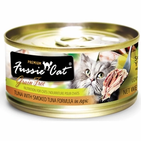 Fussie Cat Premium Tuna With Smoked Tuna In Aspic Grain-Free Formula Canned Cat Food 80g cat food cans soft cat food high protein cat food natural cat food senior cat food