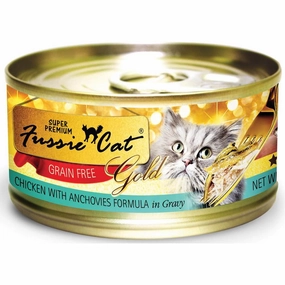 Fussie Cat Super Premium Chicken With Anchovies in Gravy Gold Grain-Free Canned Cat Food 80g cat food cans soft cat food high protein cat food natural cat food senior cat food
