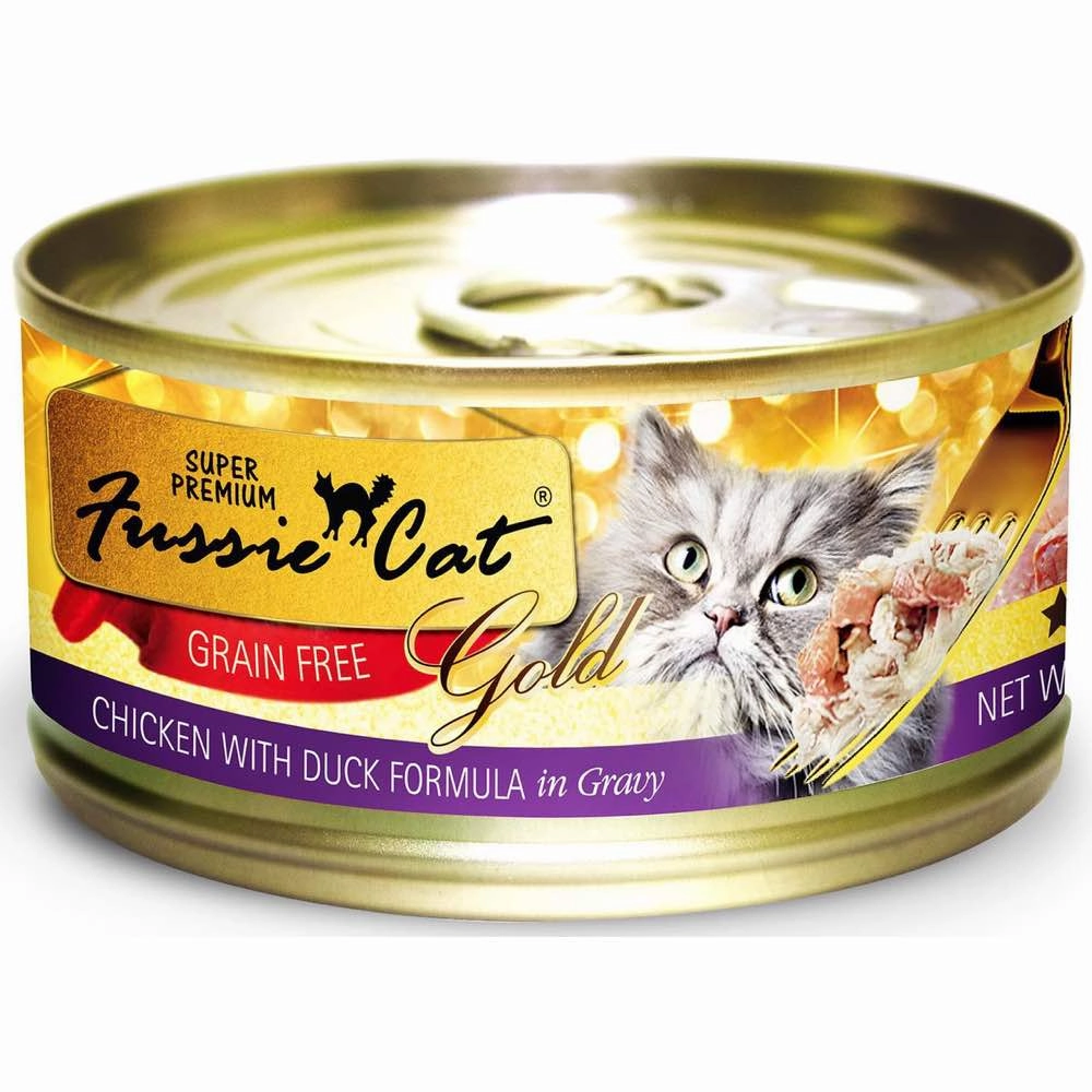 Fussie Cat Super Premium Chicken With Duck In Gravy Gold Grain-Free Canned Cat Food 80g cat food cans soft cat food high protein cat food natural cat food senior cat food