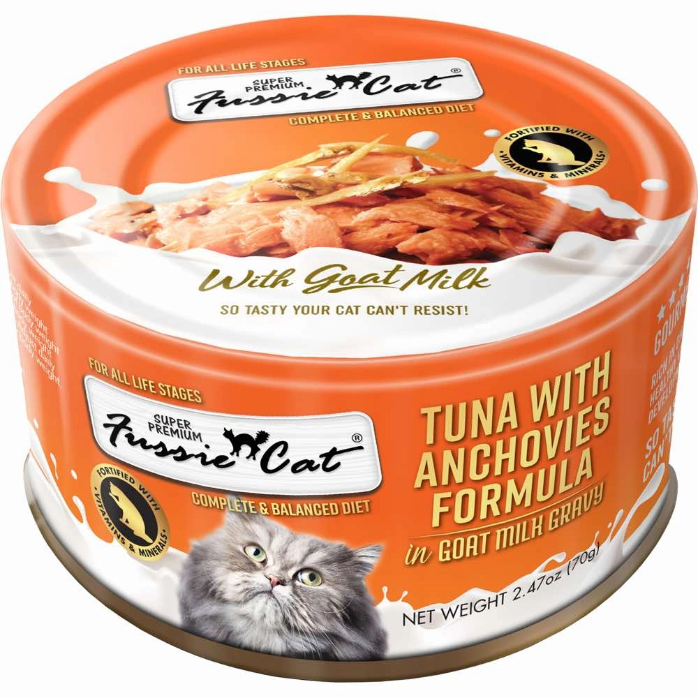 Fussie Cat Tuna With Anchovies Formula In Goat Milk Gravy Grain-Free Canned Cat Food 70g natural cat food soft cat treats freeze dried cat food organic cat treats indoor cat food