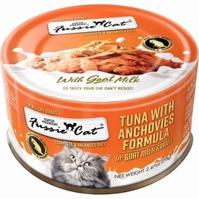 Fussie Cat Tuna With Anchovies Formula In Goat Milk Gravy Grain-Free Canned Cat Food 70g natural cat food soft cat treats freeze dried cat food organic cat treats indoor cat food