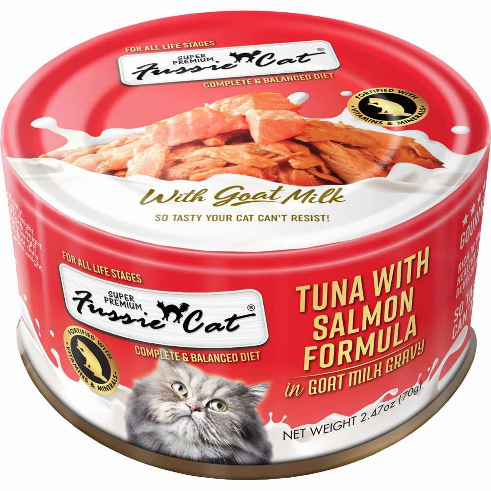 Fussie Cat Tuna With Salmon Formula In Goat Milk Gravy Grain-Free Canned Cat Food 70g cat food cans soft cat food high protein cat food natural cat food senior cat food