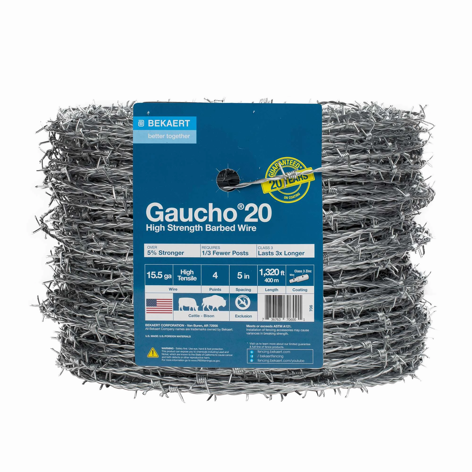 Gaucho 20 15.5 ga 4-Point 5" Spacing High Tensile Barbed Wire grooming tools dog brush cat nail clipper pets shampoo pet trimmer