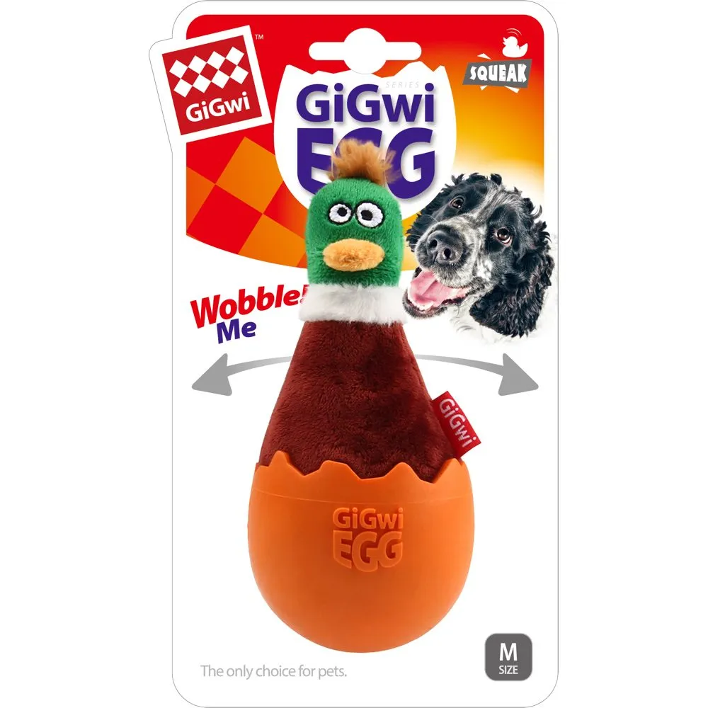 GiGwi Egg Wobble TPR & Plush Dog Toy (Duck) dog puzzle toy dog slow feeder dog treat ball dog brain toy dog feeder toy