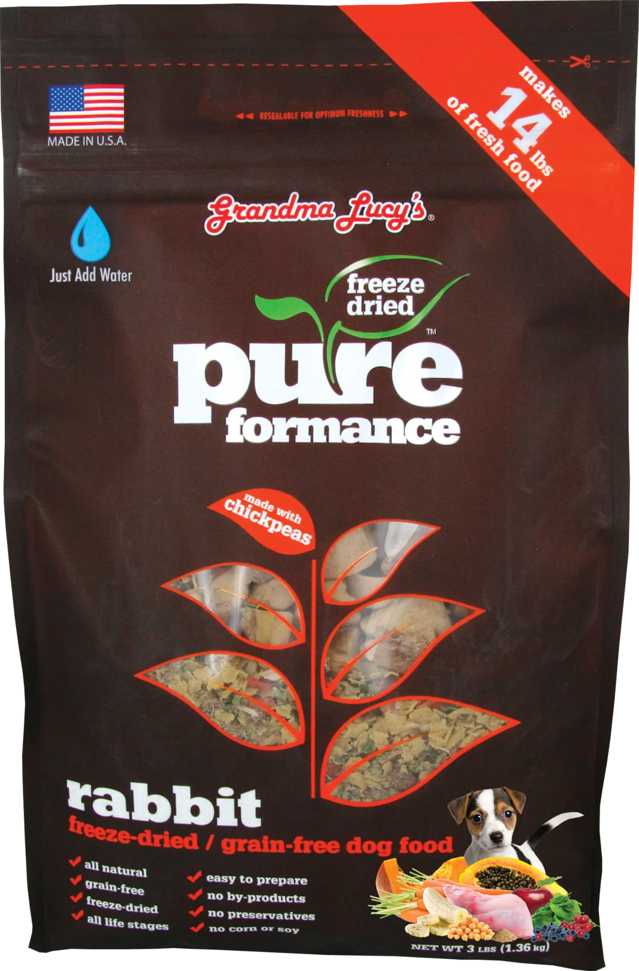 Grandma Lucys Pureformance Rabbit Freeze-Dried Dog Food 3lb dog supplies dog food toys accessories dog bed