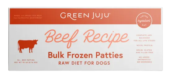 Green Juju Frozen Dog Food - Beef Recipe Patties 18lb Box livestock health goat wellness poultry spray cattle health aid goat nutrition
