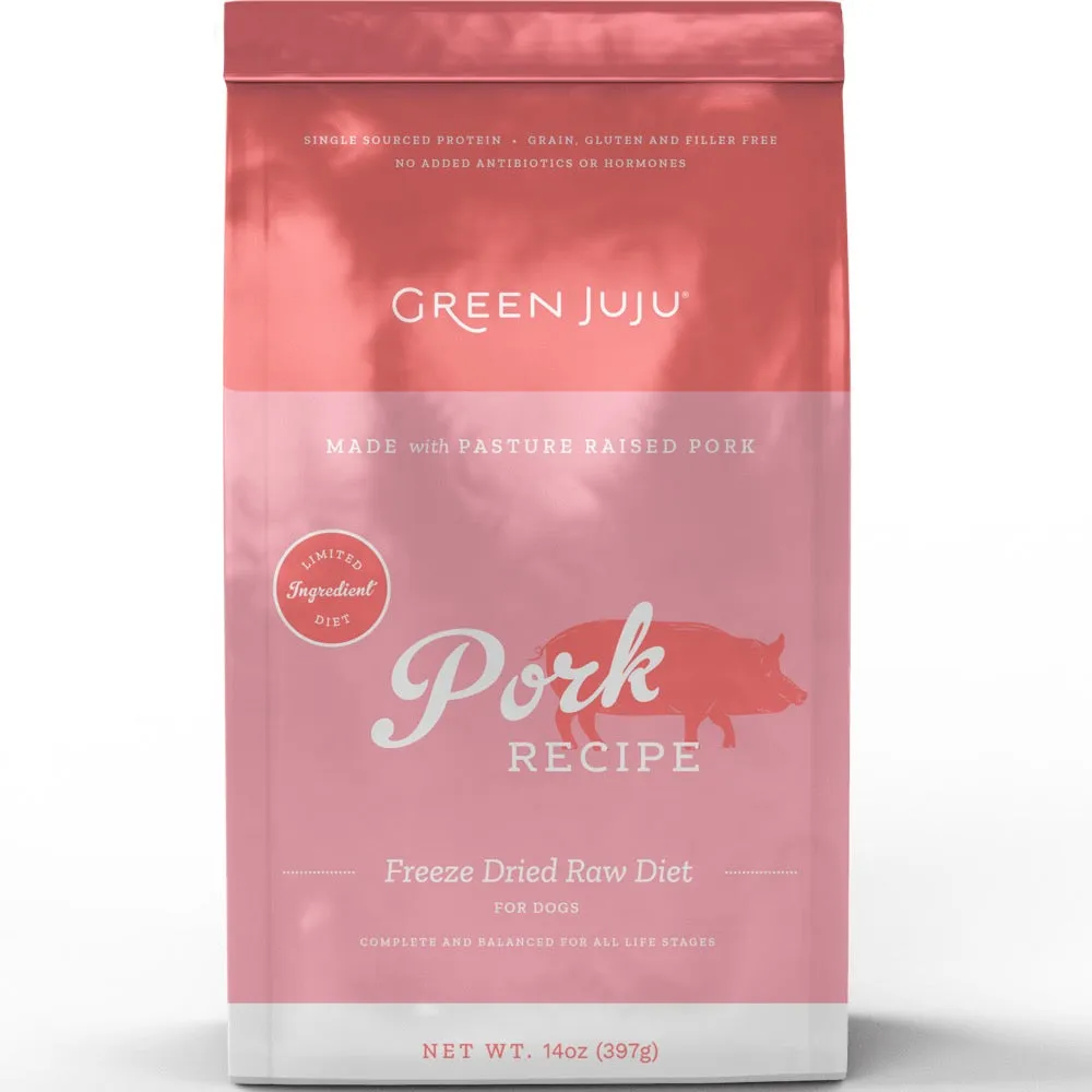 Green Juju Pork Recipe Grain-Free Freeze-Dried Raw Dog Food 14oz dog supplies dog food toys accessories dog bed