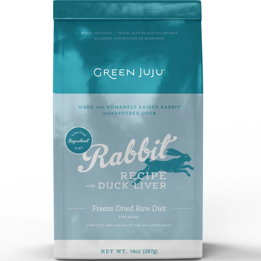 Green Juju Rabbit Recipe With Duck Liver Grain-Free Freeze-Dried Raw Dog Food 14oz dog supplies dog food toys accessories dog bed