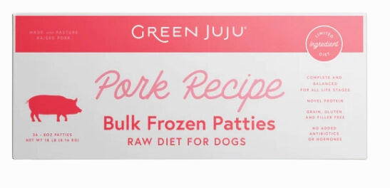 Green Juju Frozen Dog Food - Pork Recipe Patties 18lb Box livestock health goat wellness poultry spray cattle health aid goat nutrition