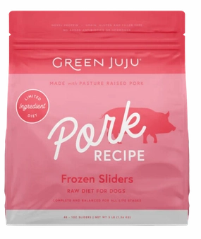 Green Juju Frozen Dog Food - Pork Recipe Sliders 3lb Bag livestock health goat wellness poultry spray cattle health aid goat nutrition
