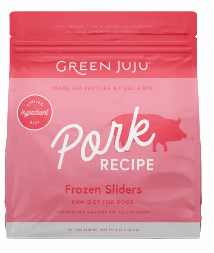 Green Juju Frozen Dog Food - Pork Recipe Sliders 3lb Bag livestock health goat wellness poultry spray cattle health aid goat nutrition