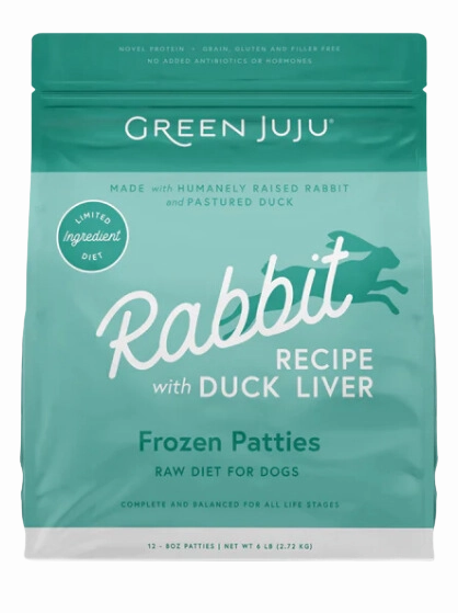 Green Juju Frozen Dog Food - Rabbit with Duck Liver Recipe Patties 6lb Bag livestock health goat wellness poultry spray cattle health aid goat nutrition