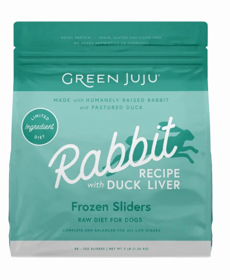 Green Juju Frozen Dog Food - Rabbit with Duck Liver Recipe Sliders 3lb Bag livestock health goat wellness poultry spray cattle health aid goat nutrition