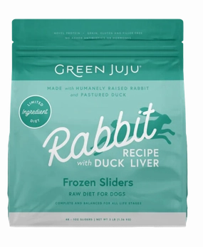 Green Juju Frozen Dog Food - Rabbit with Duck Liver Recipe Sliders 3lb Bag livestock health goat wellness poultry spray cattle health aid goat nutrition