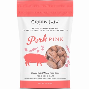 Green Juju Pork Pink Grain-Free Freeze-Dried Raw Treats & Food Toppers For Cats & Dogs natural cat food soft cat treats freeze dried cat food organic cat treats indoor cat food