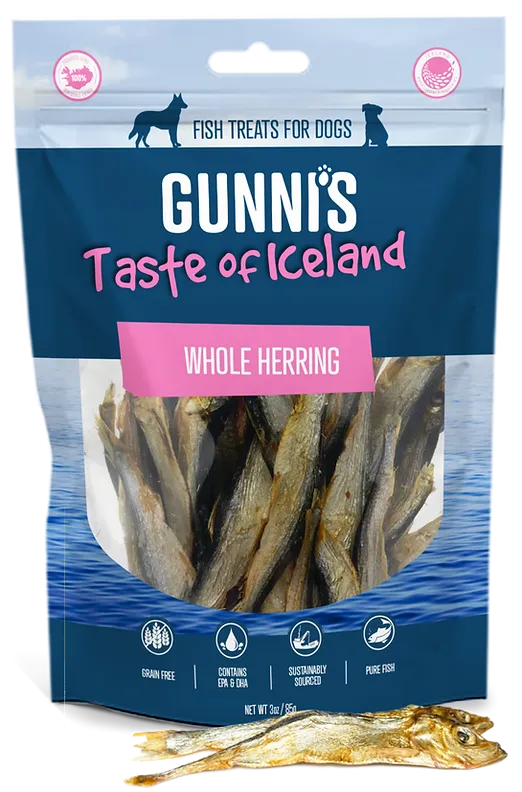 Gunni's Dog Treats Whole Herring 3oz bag goat vitamins sheep health poultry medicine livestock supplement animal wellness