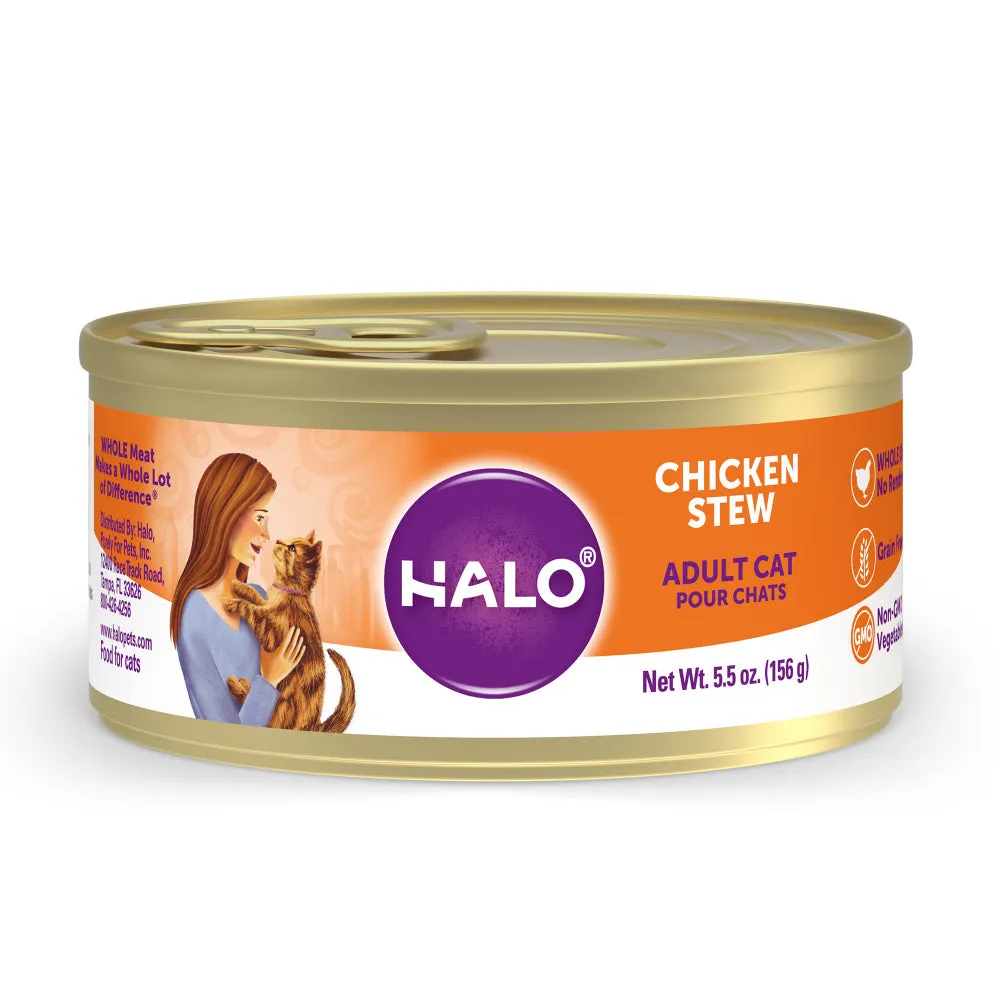 Halo Holistic Grain Free Adult Chicken Stew Canned Cat Food cat calming diffuser cat stress relief anxiety cat treats cat relaxing spray pet mood aid