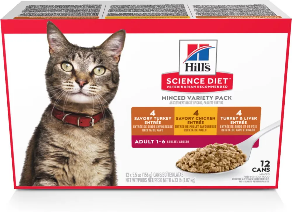 Hill's Science Diet Adult Savory Entree Variety Pack Canned Cat Food cat calming diffuser cat stress relief anxiety cat treats cat relaxing spray pet mood aid