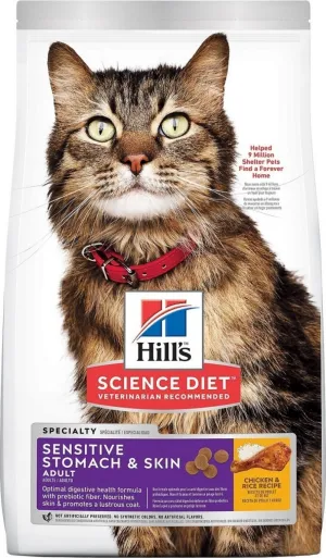 Hill's Science Diet Adult Sensitive Stomach & Skin Chicken & Rice Recipe Dry Cat Food freeze dried dog food raw food for dogs dog freeze meal high protein dog food grain free freeze dog food
