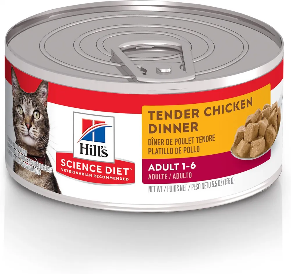 Hill's Science Diet Adult Tender Chicken Dinner Canned Cat Food cat calming diffuser cat stress relief anxiety cat treats cat relaxing spray pet mood aid
