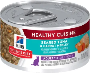 Hill's Science Diet Healthy Senior Cuisine Adult 11  Seared Tuna & Carrot Medley Canned Cat Food cat calming diffuser cat stress relief anxiety cat treats cat relaxing spray pet mood aid