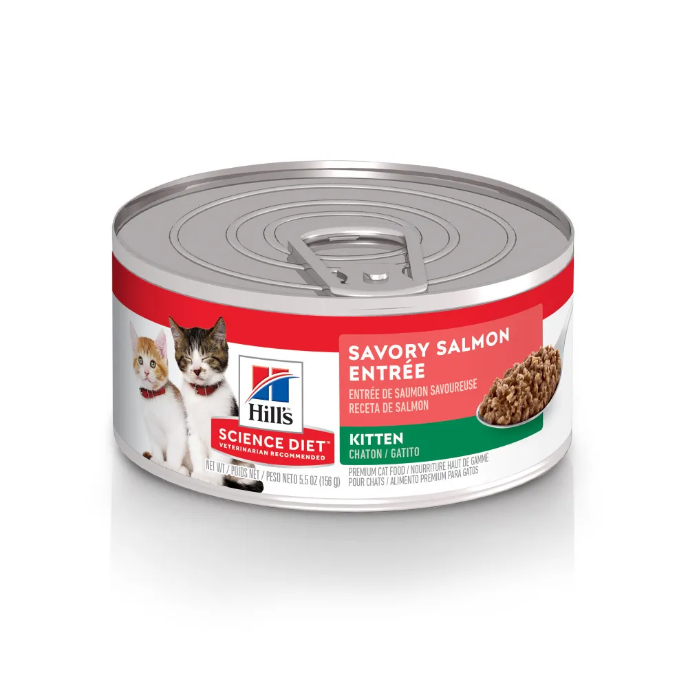 Hill's Science Diet Savory Salmon Entree Canned Kitten Food cat calming diffuser cat stress relief anxiety cat treats cat relaxing spray pet mood aid