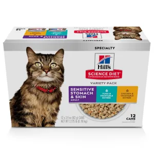 Hill's Science Diet Sensitive Stomach & Skin Variety Pack Adult Canned Cat Food cat calming diffuser cat stress relief anxiety cat treats cat relaxing spray pet mood aid