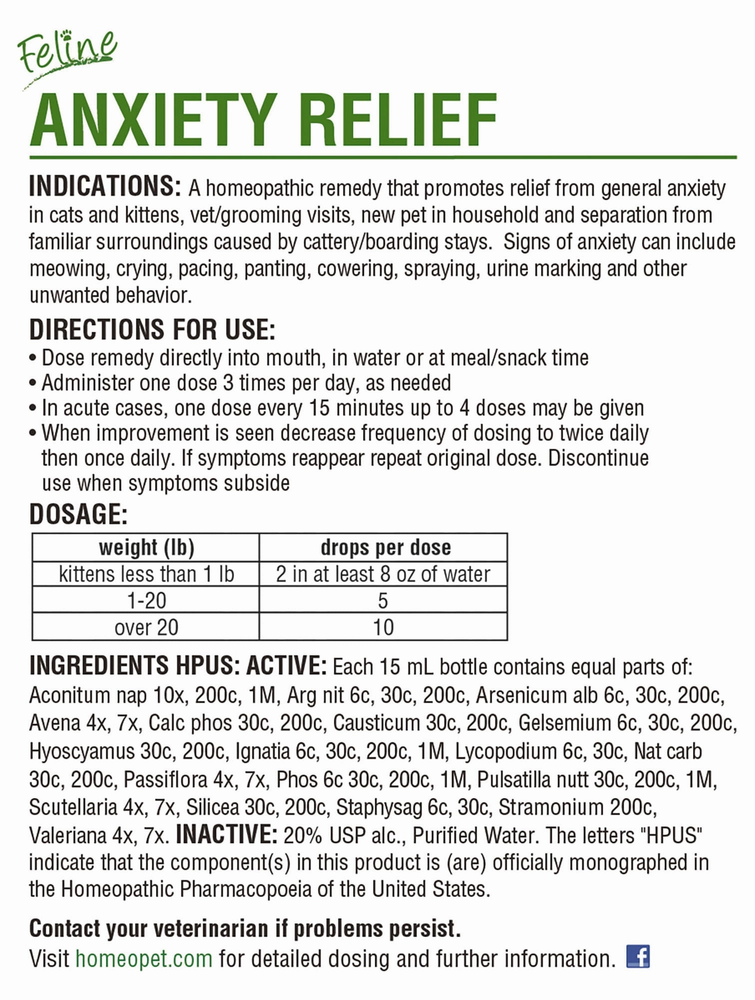 HomeoPet Anxiety Relief Feline, 15 mL