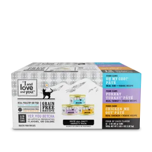 I and Love and You Grain Free Oh My Cod!, Purrkey Turkey, Chicken Me Out Multi-Pack Canned Cat Food cat calming diffuser cat stress relief anxiety cat treats cat relaxing spray pet mood aid