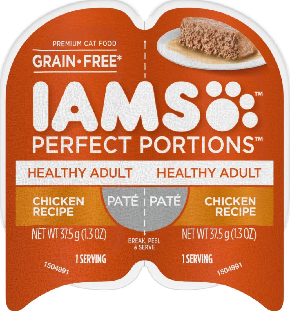 Iams Perfect Portions Healthy Adult Chicken Pate Wet Cat Food Tray cat calming diffuser cat stress relief anxiety cat treats cat relaxing spray pet mood aid