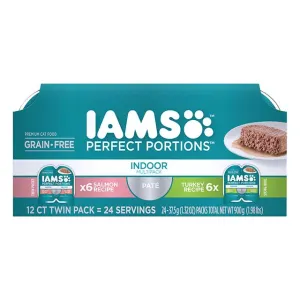 Iams Perfect Portions Indoor Pate Salmon & Turkey Multipack Wet Cat Food cat supplies cat house cat tree cat feeder cat collar