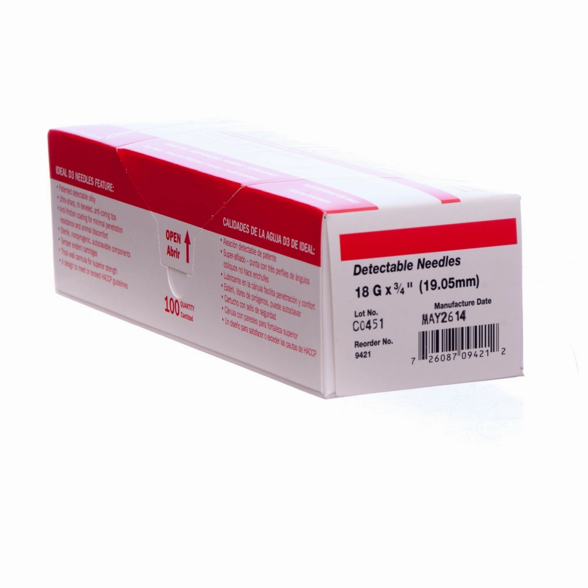 Ideal D3 Detectable Needles, Box of 100