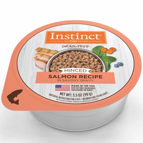 Instinct Minced Salmon Recipe In Savory Gravy Grain-Free Wet Cat Food Cup 3.5oz cat food cans soft cat food high protein cat food natural cat food senior cat food