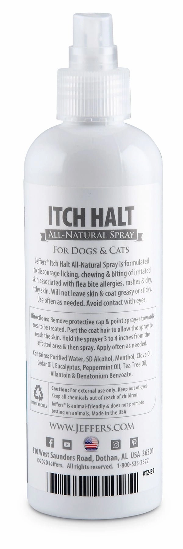 Jeffers Itch Halt All-Natural Soothing Pet Spray, 8 oz