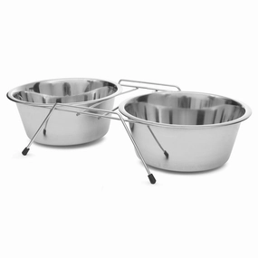 Jeffers Low Profile Stainless Steel Double Diner Pet Bowls cat grooming cat shampoo cat conditioner cat comb cat grooming glove