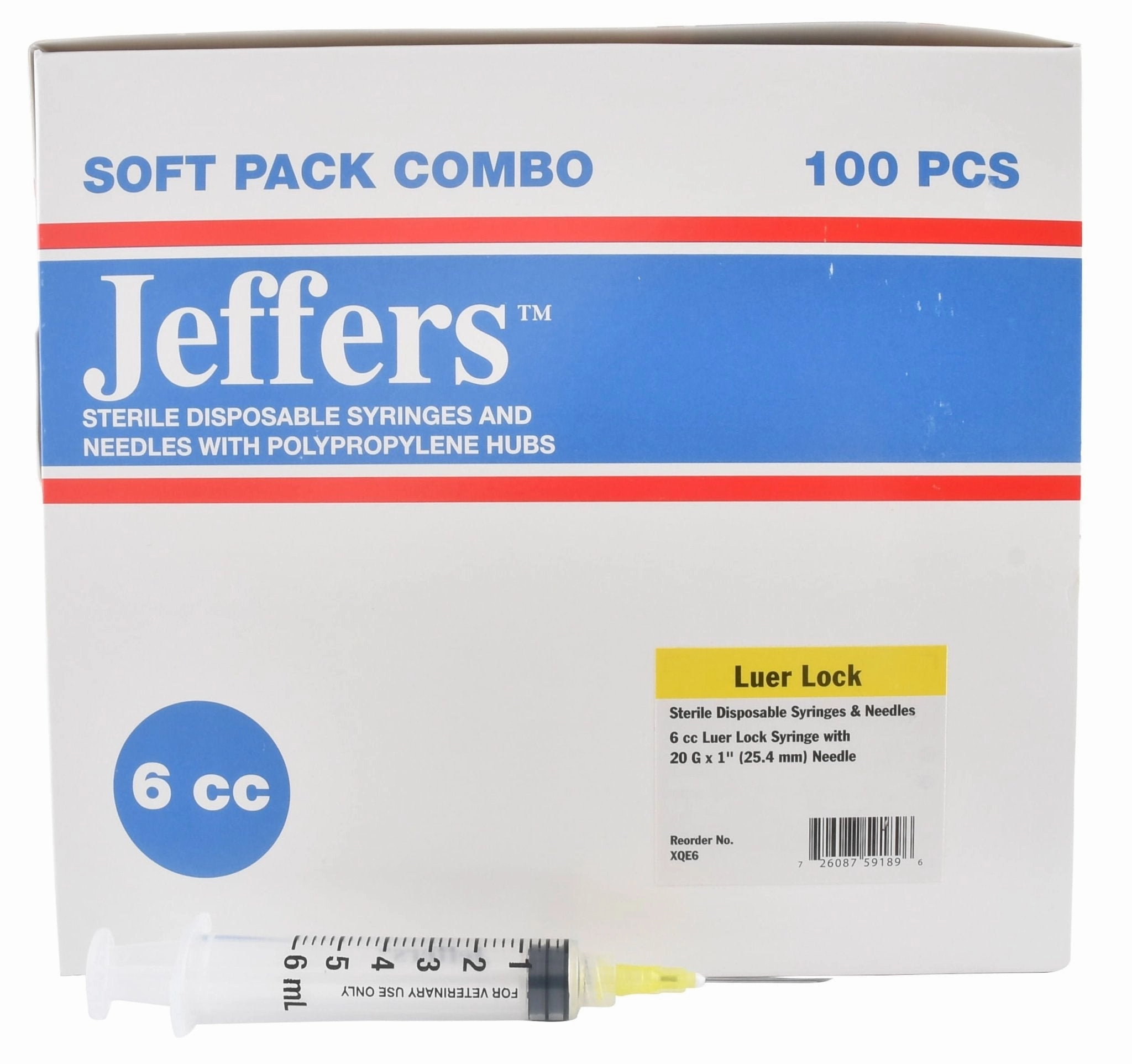 Jeffers Luer Lock Syringe/Needle Combo, Box of 100