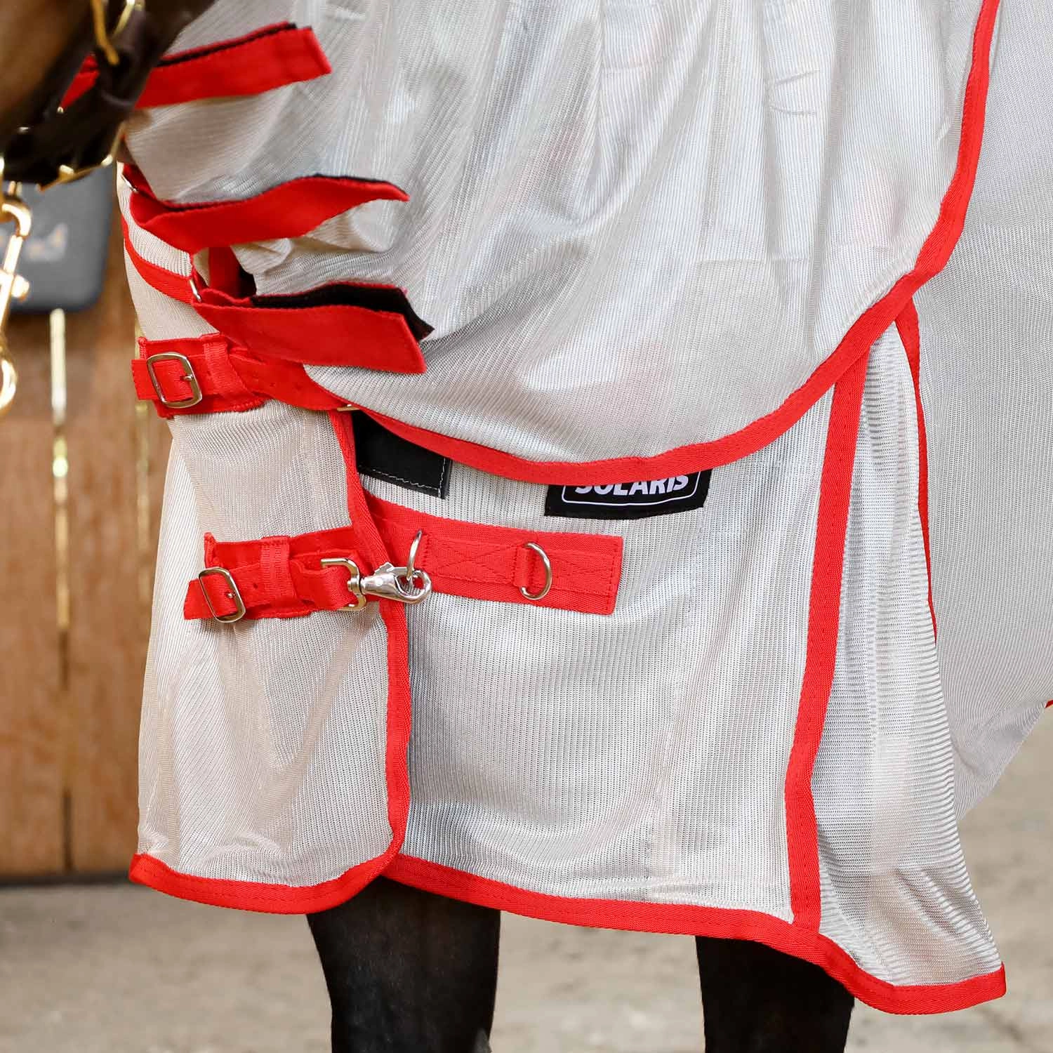 Jeffers Solaris Horse Fly Sheet with Detachable Neck, Grey & Red