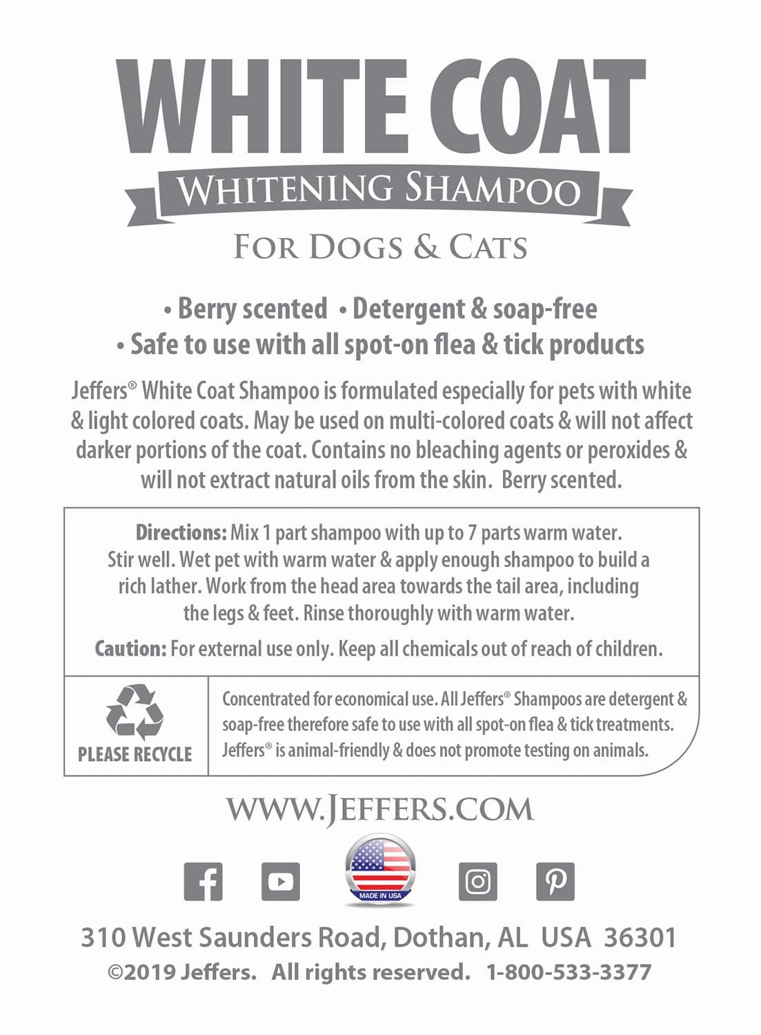 Jeffers White Coat Whitening Pet Shampoo