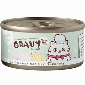 Jollycat Fresh White Meat Tuna & Anchovy In Gravy Grain-Free Canned Cat Food 80g cat food cans soft cat food high protein cat food natural cat food senior cat food