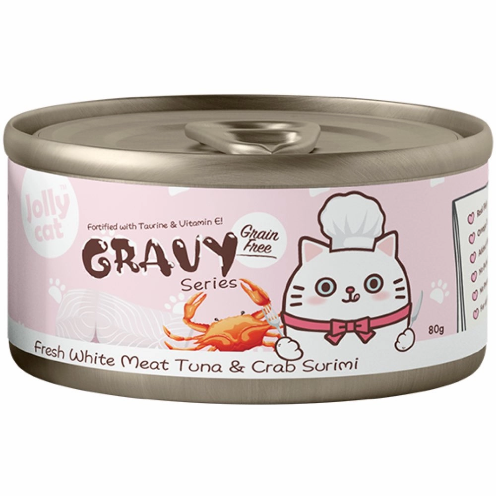 Jollycat Fresh White Meat Tuna & Crab Surimi In Gravy Grain-Free Canned Cat Food 80g natural cat food soft cat treats freeze dried cat food organic cat treats indoor cat food